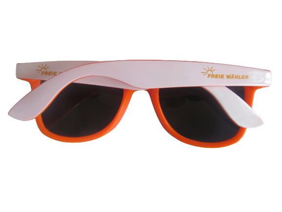 Sonnenbrillen zweifarbig orange/weiß mit Logo FREIE WÄHLER 